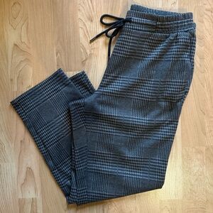 Tweed Plaid Cropped Dressy Stretch Pants with Drawstring Waist & Pockets